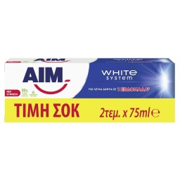 AIM | WHITE SYSTEM | ΟΔΟΝΤΟΚΡΕΜΑ ΤΙΜΗ ΣΟΚ 2 Χ 75 ML