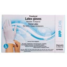 APP | Γάντια Latex Μίας Χρήσης Πουδραρισμένα Large 50 Τεμάχια
