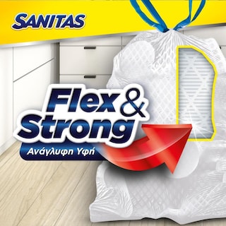 SANITAS | Σακούλες Απορριμμάτων Flex & Strong με Κορδόνι Μεσαίες Πούδρα 10 Τεμάχια