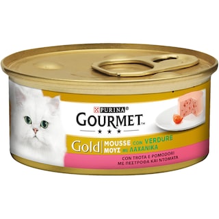 GOURMET | GOLD | ΓΑΤΟΤΡΟΦΗ GOURMET GOLD ΜΕ ΛΑΧΑΝΙΚΑ ΜΟΥΣ ΠΕΣΤΡΟΦΑ ΚΑΙ ΝΤΟΜΑΤΑ 85 GR