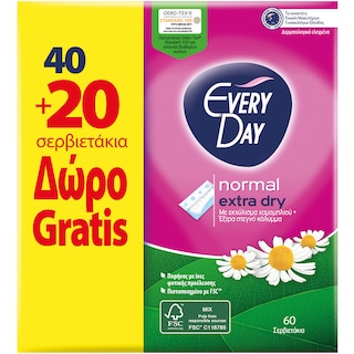 EVERY DAY | PANTYLINER EXTRA DRY NORMAL ECOΝΟΜΥ 60PCS 40+20PCS