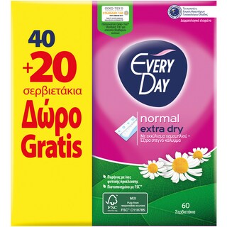 EVERY DAY | Σερβιετάκια Normal Extra Dry 40+20 Τεμάχια Δώρο