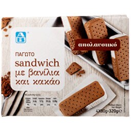 ΑΒ | Παγωτό Mini Sandwich Βανίλια Κακάο 4X80gr