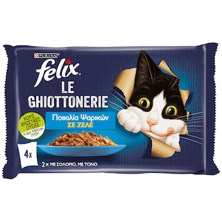FELIX | Γατοτροφή AGAIL Σολομός και Τόνος σε Ζελέ 4x85g