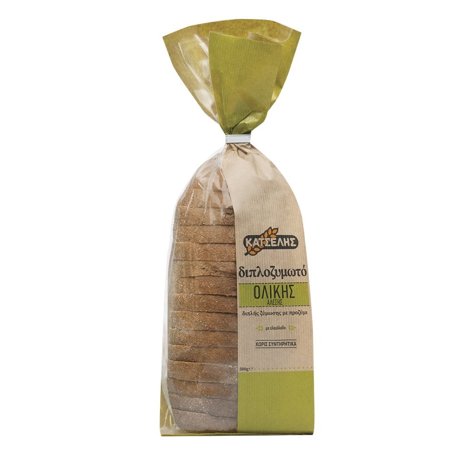 ΚΑΤΣΕΛΗΣ Ψωμί Διπλοζυμωτό Ολικής Άλεσης Φέτες 500g