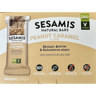 SESAMIS | Μπάρα Βρώμης Bio με Φιστίκι και Θαλασσινό Αλάτι 3x34g
