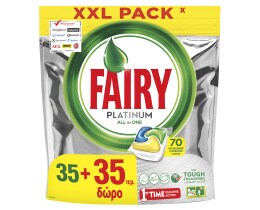 FAIRY | Κάψουλες Πλυντηρίου Πιάτων Platinum All In 1 Λεμόνι 35+35 Τεμάχια Δώρο