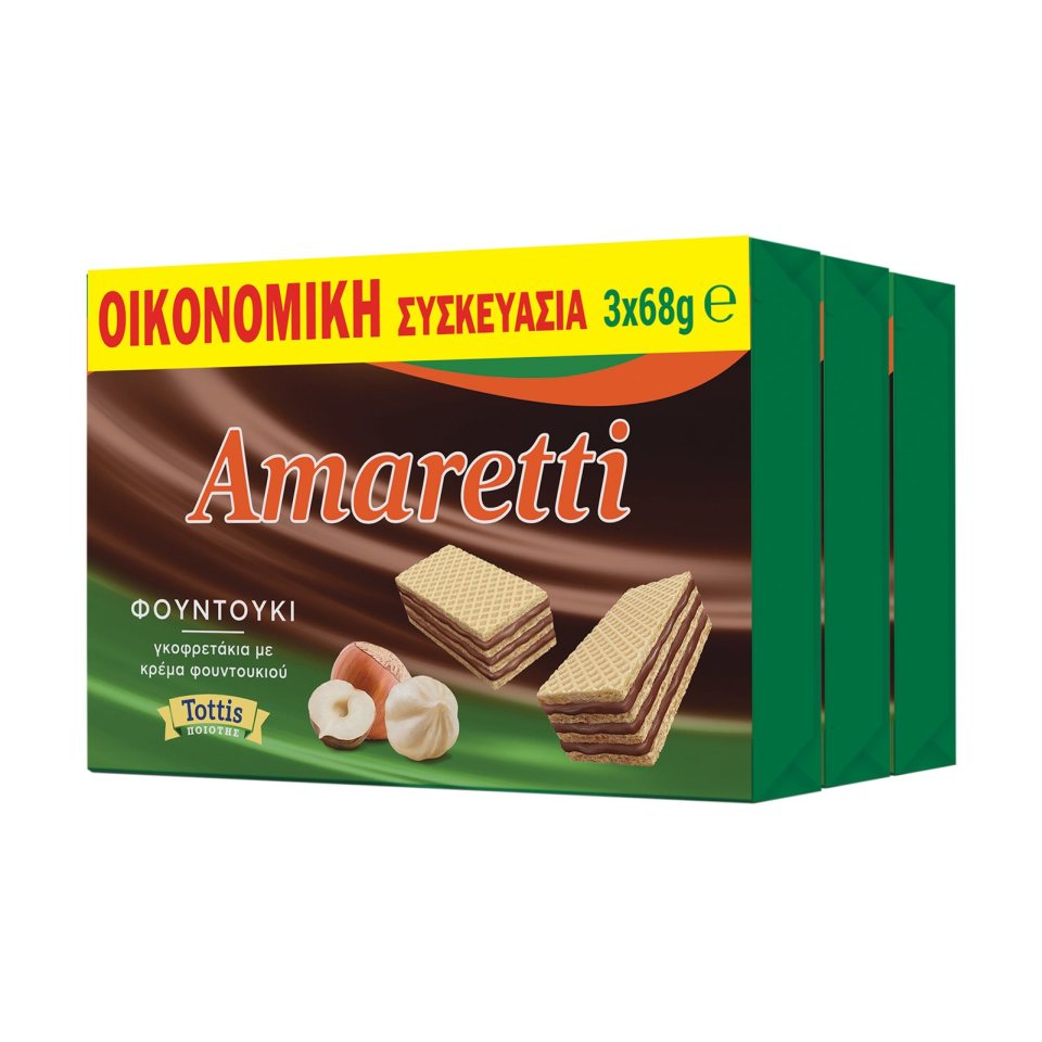 AMARETTI Γκοφρέτες Κρέμα Φουντουκιού 3x68g