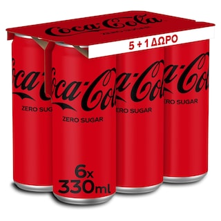 COCA COLA | Αναψυκτικό Cola Zero Κουτί 6x330ml 5+1 Δώρο