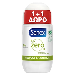 SANEX | Αποσμητικό Roll On Zero% Respect & Control 50ml 1+1 Δώρο