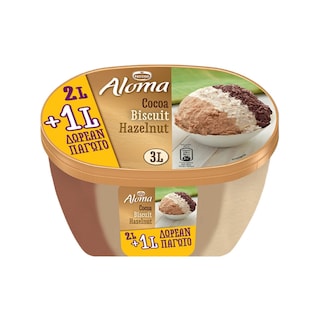 ALOMA | Παγωτό Σοκολάτα Μπισκότο Φουντούκι 1.45kg Δώρο 50%