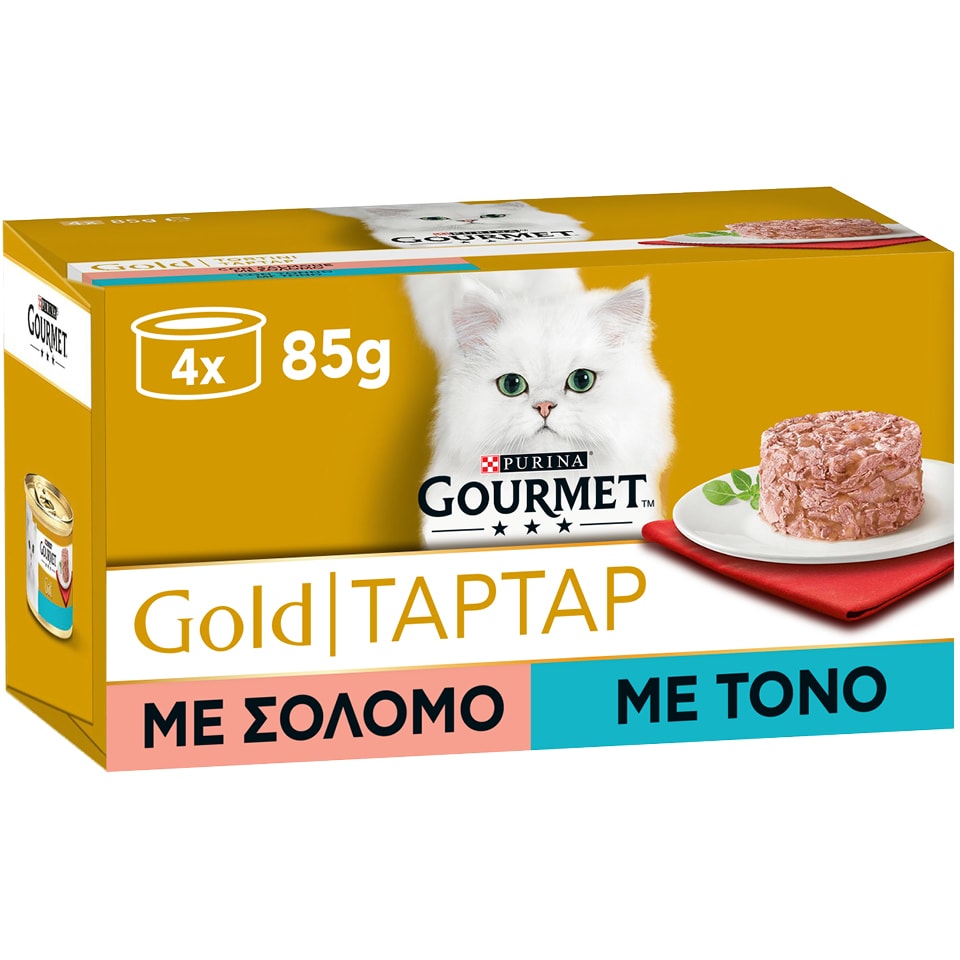 GOURMET Γατοτροφή Gold Tartar Σολομός 4X85 gr