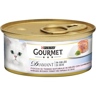 GOURMET | DIAMANT | Γατοτροφή Νιφάδες Τόνου Με Γαρίδα Σε Ζελέ 85 gr