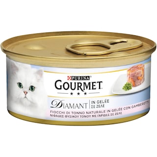 GOURMET | DIAMANT | Γατοτροφή Νιφάδες Τόνου Με Γαρίδα Σε Ζελέ 85 gr