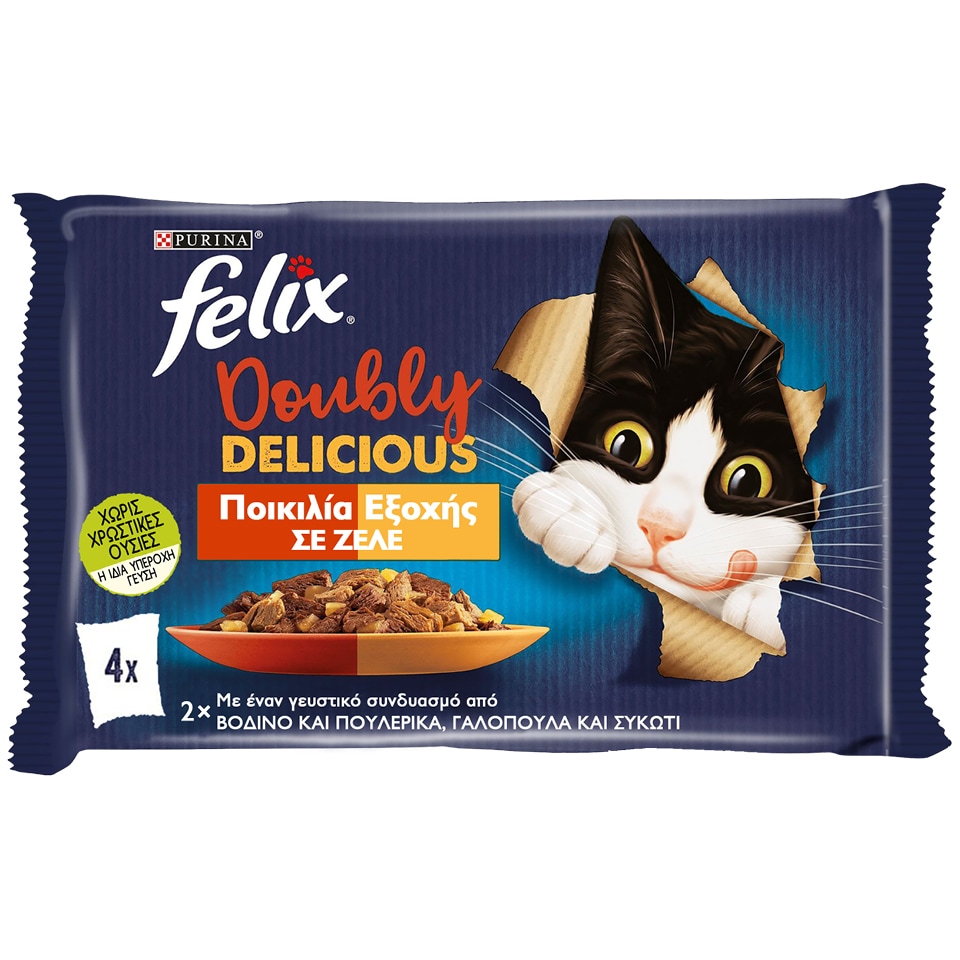 FELIX Γατοτροφή AGAIL Doubly Delicious Κρεατικά σε Ζελέ 4x85g