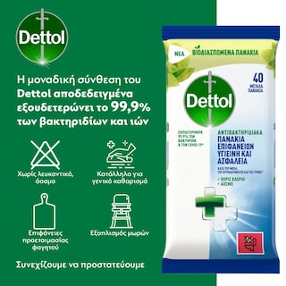 DETTOL | Υγρά Απολυμαντικά Πανάκια Καθαρισμού Επιφανειών 40 Τεμάχια