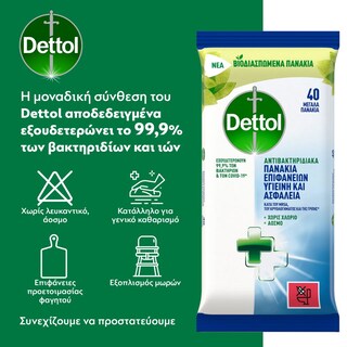 DETTOL | Υγρά Απολυμαντικά Πανάκια Καθαρισμού Επιφανειών 40 Τεμάχια