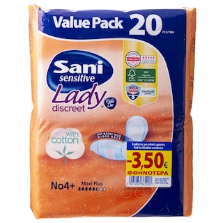 SANI | Σερβιέτες Ακράτειας Lady Discreet Maxi Plus Νο4+ 20 Τεμ. Έκπτωση 3.5Ε