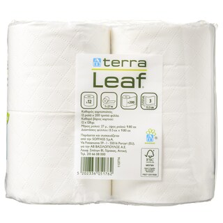 TERRA LEAF | Χαρτί Υγείας 3 Φύλλα 12 Ρολά 1.53kg