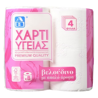 ΑΒ | Χαρτί Υγείας Premium 4 Φύλλα με Aπαλό Άρωμα 8 Τεμάχια