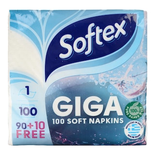 SOFTEX | Χαρτοπετσέτες Μονόφυλλες Λευκές 90+10 Τεμάχια Δώρο