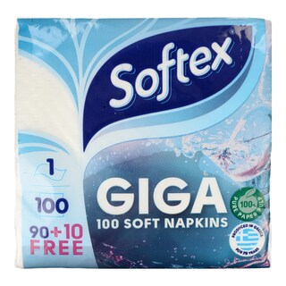 SOFTEX | Χαρτοπετσέτες Μονόφυλλες Λευκές 90+10 Τεμάχια Δώρο