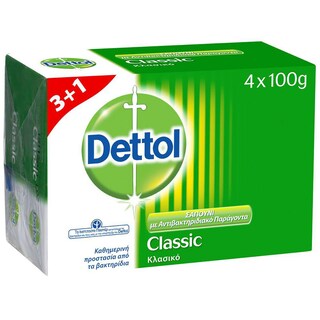 DETTOL | Σαπούνι Κλασικό Αντιβακτηριδιακό 4 Τεμάχια 3+1 Δώρο