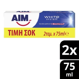 AIM | WHITE SYSTEM | ΟΔΟΝΤΟΚΡΕΜΑ ΤΙΜΗ ΣΟΚ 2 Χ 75 ML