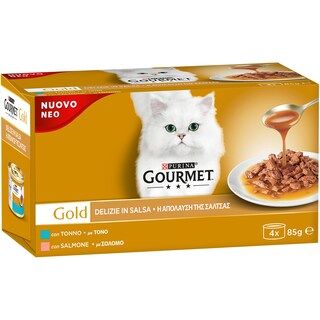 GOURMET | Γατοτροφή Gold Σάλτσα με Τόνο και Σολομό 4x85g