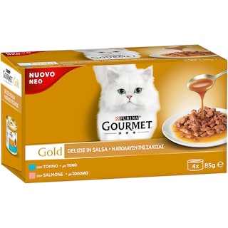 GOURMET | Γατοτροφή Gold Σάλτσα με Τόνο και Σολομό 4x85g