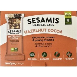 SESAMIS | Μπάρα Φουντουκιού Bio με Κακάο και Σταφίδα 3x34g