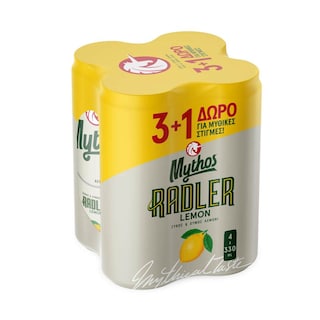 MYTHOS | Μπύρα Radler Λεμόνι Κουτί 4x330ml 3+1 Δώρο