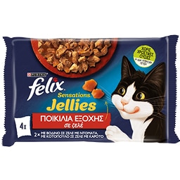 FELIX | Γατοτροφή Sensations Jellies Βοδινό & Κοτόπουλο 4x85g