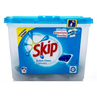 SKIP | ΚΑΨΟΥΛΕΣ ΠΛΥΝΤΗΡΙΟΥ ΡΟΥΧΩΝ ACTIVE CLEAN 16 ΜΕΖ REGULAR 16 ΜΕΖ