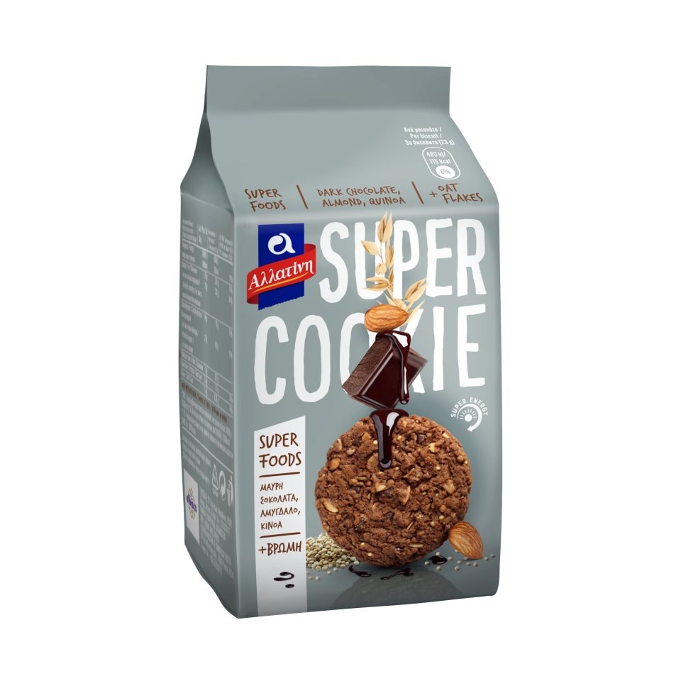 Μπισκότα Super Cookie Μαύρη Σοκολάτα Αμύγδαλο & Κινόα 180g