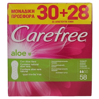 CAREFREE | ΣΕΡΒΙΕΤΑΚΙΑ ALOE 58 ΤΕΜ ΕΙΔΙΚΗ ΤΙΜΗ 30 + 28 ΤΕΜΑΧΙΑ