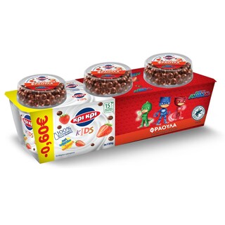 ΚΡΙ ΚΡΙ | Επιδόρπιο Γιαουρτιού PJ Masks Φράουλα Σοκομπιλάκια 3x150g Έκπτωση 0.60Ε