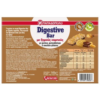 ΠΑΠΑΔΟΠΟΥΛΟΥ | Μπάρες Δημητριακών Digestive Φιστικοβούτυρο & Σοκολάτα 5x28g Έκπτωση 0.60Ε