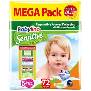 BABYLINO | Πάνες Μωρού Sensitive Χαμομήλι Νο5 72 Τεμάχια