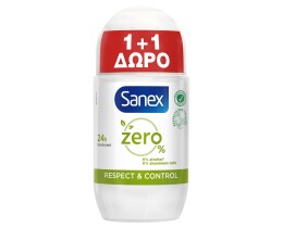 SANEX | Αποσμητικό Roll On Zero% Respect & Control 50ml 1+1 Δώρο