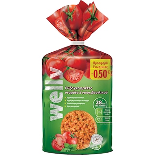 WELLY | Ρυζογκοφρέτες Ντομάτα & Βασιλικός 90g Έκπτωση 0.50Ε