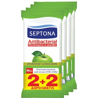 SEPTONA | Αντιβακτηριδιακά Μαντηλάκια Μήλο 30+30 Τεμάχια Δώρο