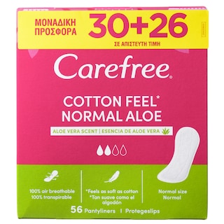 CAREFREE | Σερβιετάκια Cotton Feel Aloe Vera 30+26 Τεμάχια Δώρο