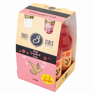 THREE CENTS | Αναψυκτικό Pink Grapefruit Soda 4x200ml 3+1 Δώρο