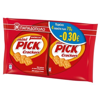ΠΑΠΑΔΟΠΟΥΛΟΥ | Κράκερς Mini Pick BBQ 4x70g Έκπτωση 0.30Ε