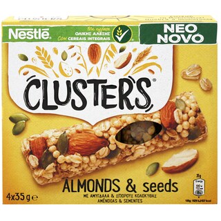 NESTLE | CLUSTERS | Μπάρες Δημητριακών Ολικής Άλεσης Αμύγδαλο 4 X 35gr