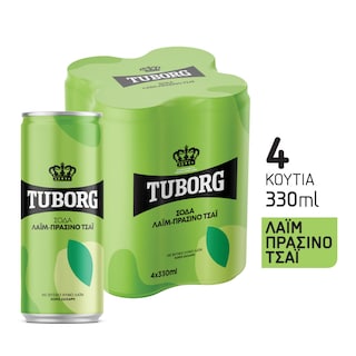 TUBORG | Σόδα Lime & Πράσινο Τσάι Κουτί 4x330ml