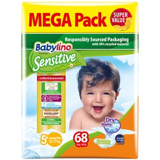BABYLINO | Πάνες Μωρού Sensitive Χαμομήλι Νο5+ 68 Τεμάχια