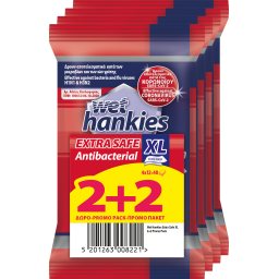 WET HANKIES | Αντιβακτηριδιακά Μαντηλάκια Extra Safe XL 12 Τεμάχια 2+2 Δώρο