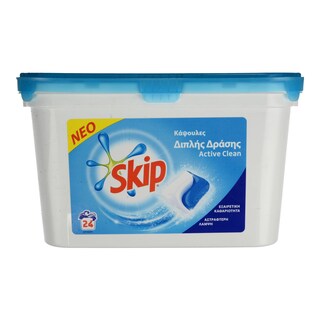 SKIP | Κάψουλες Πλυντηρίου Ρούχων Διπλής Δράσης Active Clean 24 Μεζούρες